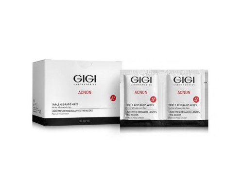 Влажные очищающие салфетки Gigi Acnon Triple acid rapid wipes 30 шт.
