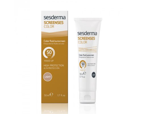Sesderma SCREENSES Color Fluid Sunscreen SPF 50 Light Солнцезащитное тональное средство для лица, шеи и декольте (Светлый тон), 50 мл