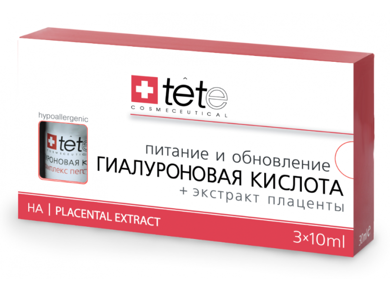  Гиалуроновая кислота + Экстракт плаценты TETe Hyaluronic Acid + Placental Extract 3*10 ml  Применение